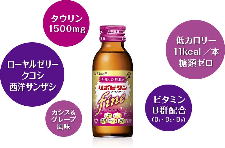 タウリン1500mg 低カロリー 11kcal/本 糖類0 ビタミンB群藍郷 リポビタンファインハイパー