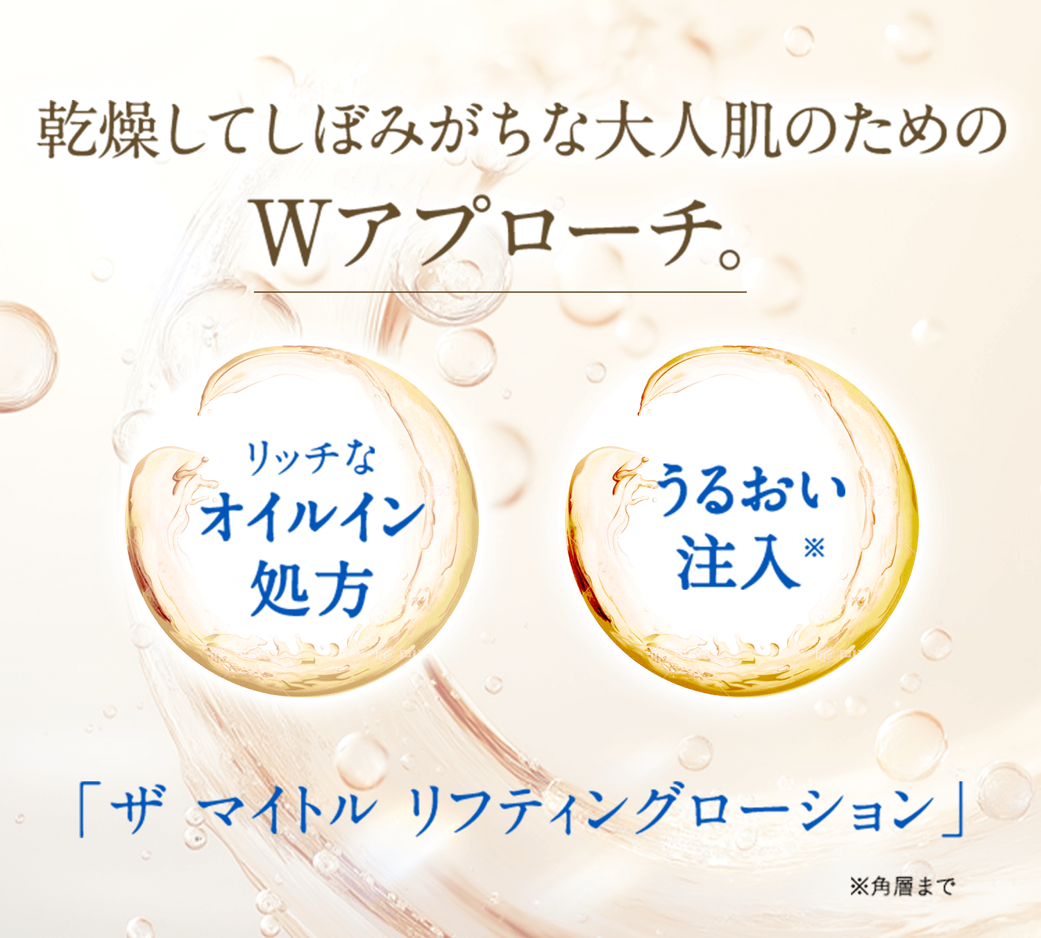 乾燥してしぼみがちな大人肌のためのWアプローチ リッチなオイルイン処方 うるおい注入※ 「ザ マイトル リフティングローション」 ※角層まで
