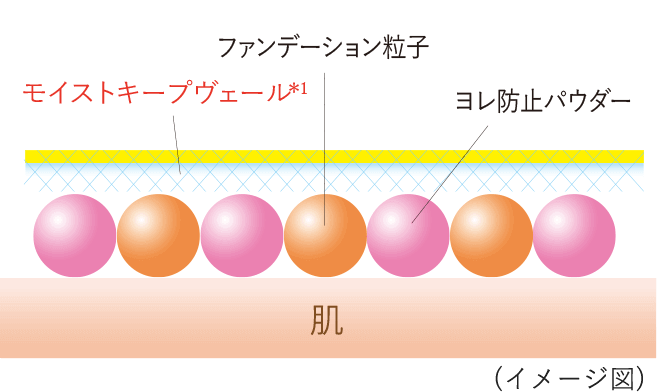 モイストキープヴェール ファンデーション粒子 ヨレ防止パウダー 肌 断面 イメージ図