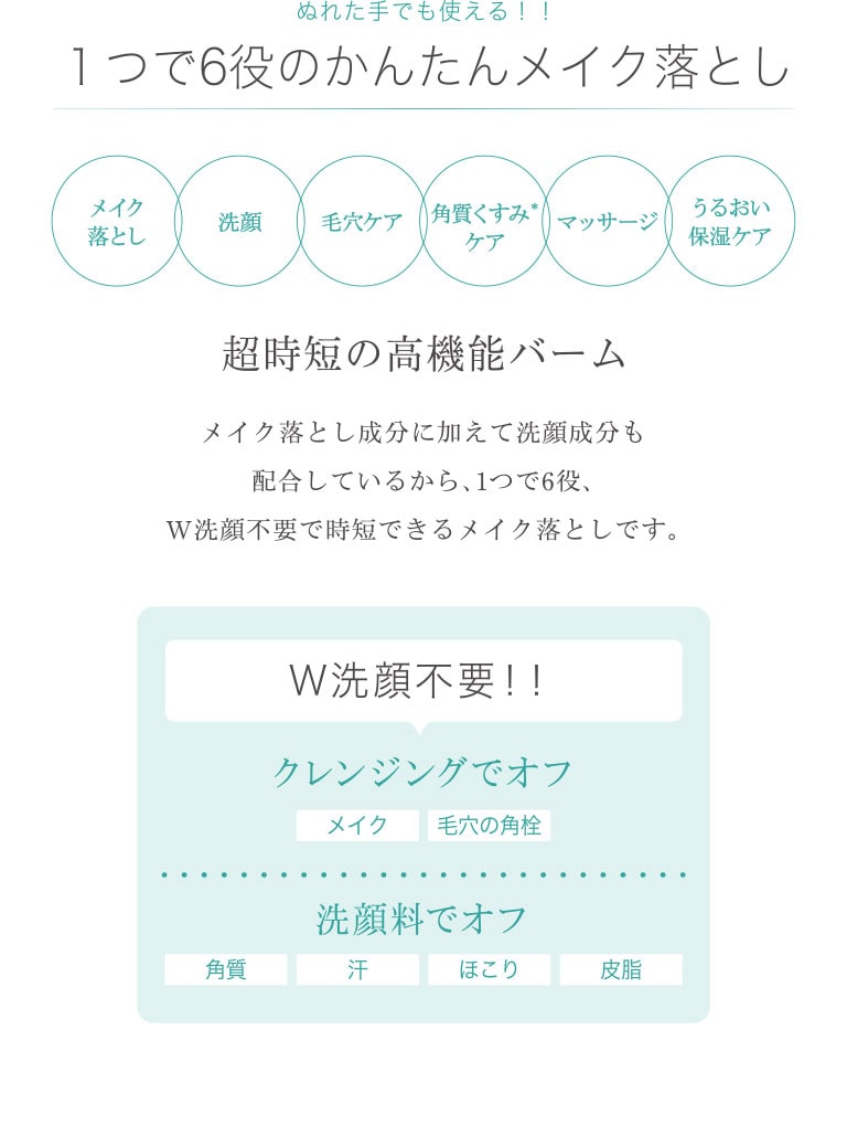 ぬれた手でも使える!! 1つで6役のかんたんメイク落とし