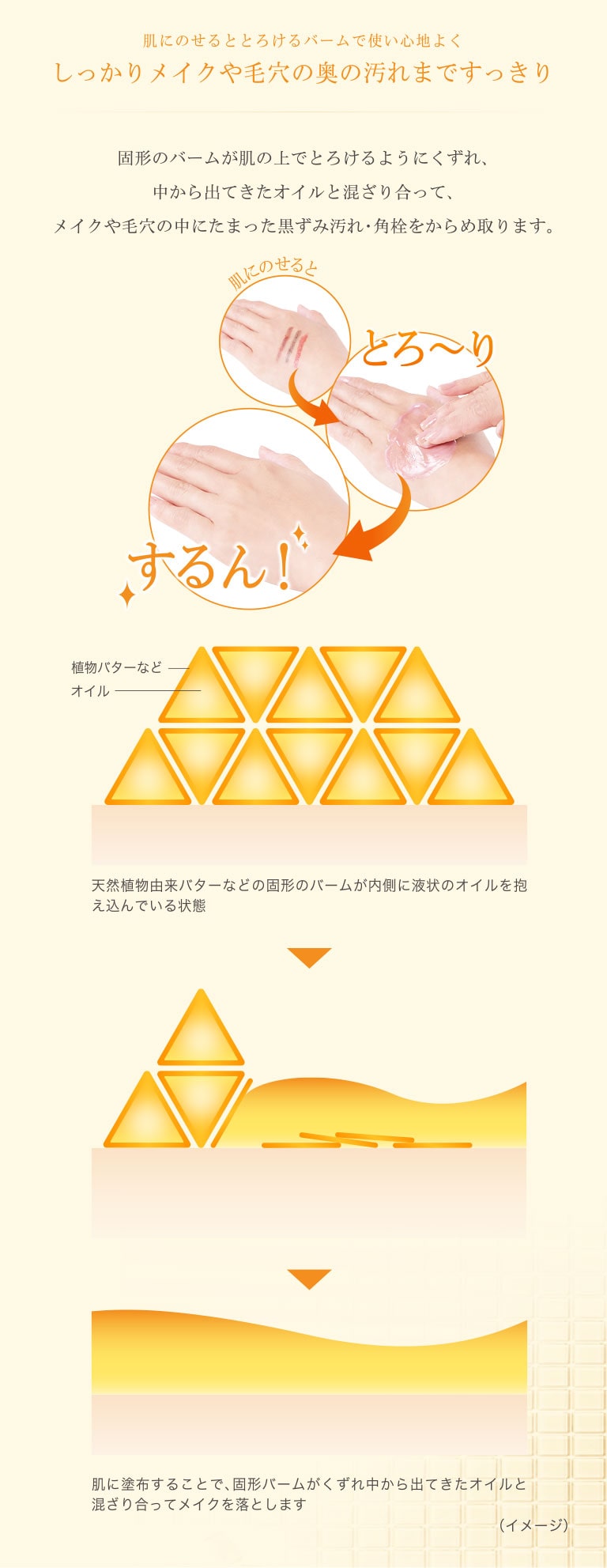 肌にのせるととろけるバームで使い心地よく しっかりメイクや毛穴の奥の汚れまですっきり