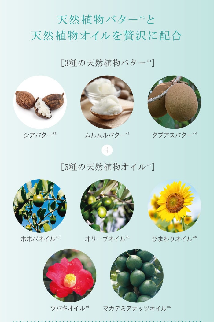 天然植物バター＊1と天然植物オイルを贅沢に配合