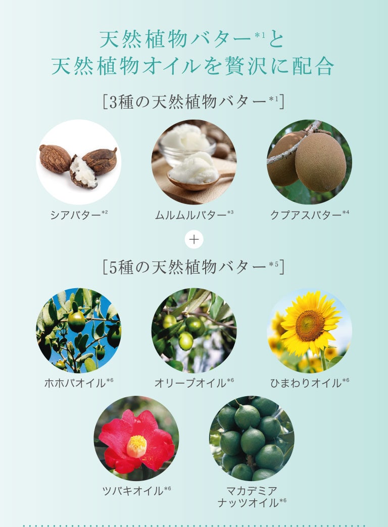 天然植物バター＊1と天然植物オイルを贅沢に配合