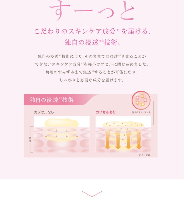 こだわりのスキンケア成分*1を届ける、独自の浸透*2技術。
