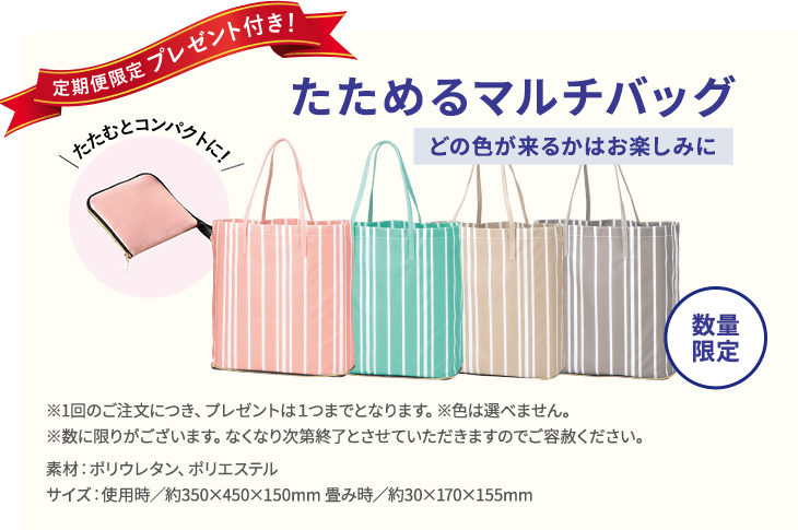 定期便限定プレゼント付き！たためるマルチバッグ